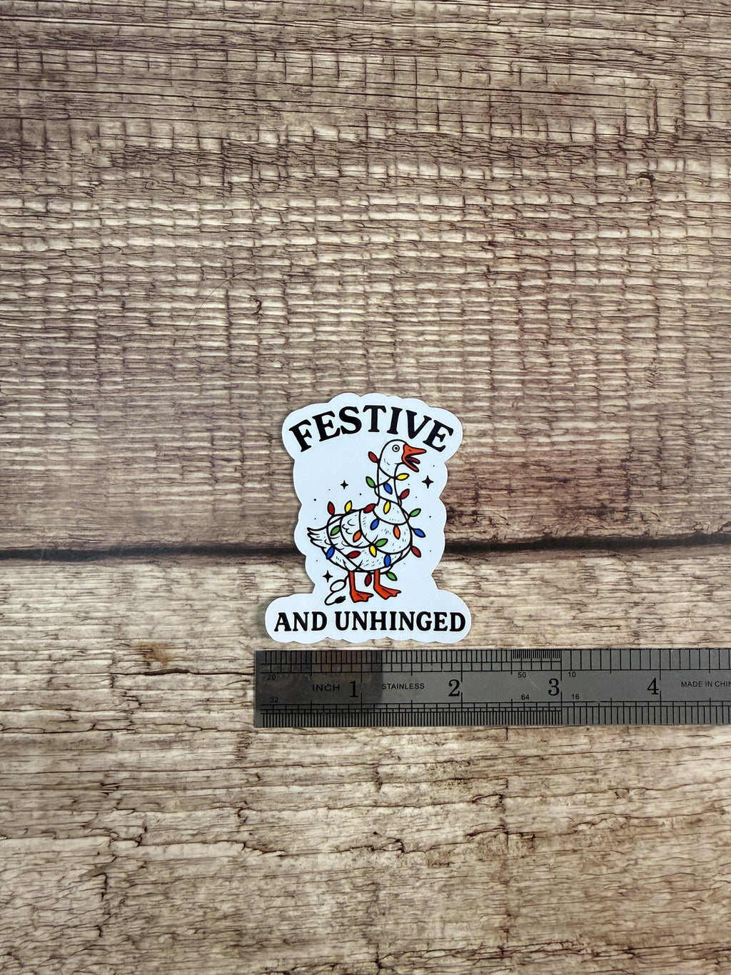 Funny Goose Christmas Waterproof Sticker: Festive Unhinged Vinyl Decal