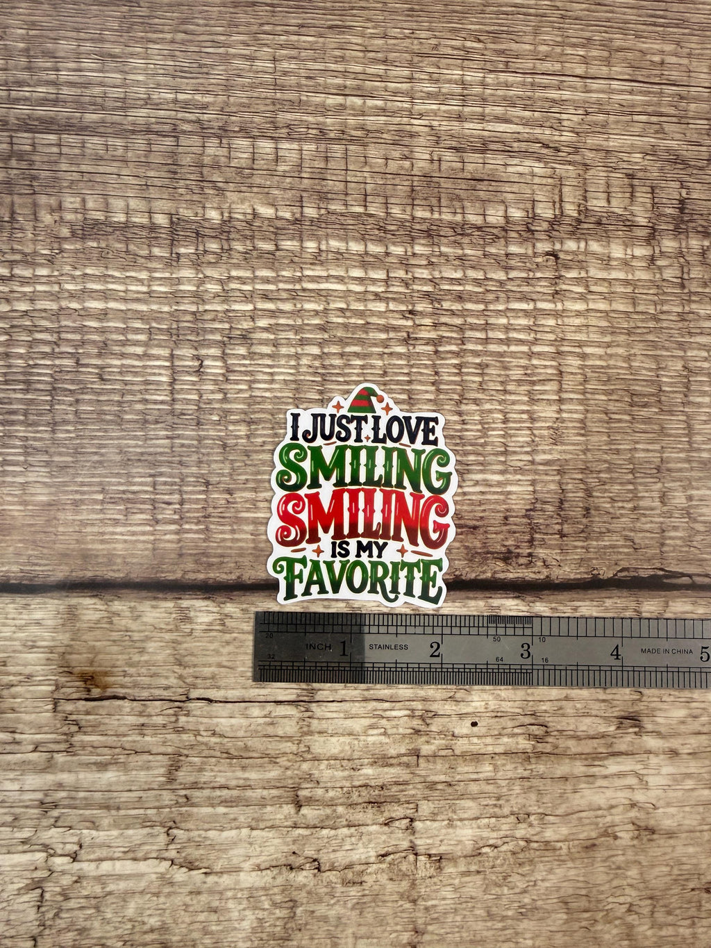 Funny Elf Movie Quote Waterproof Sticker: Smiling Is My Favorite | Holiday Vinyl Decal | Funny Christmas Gift