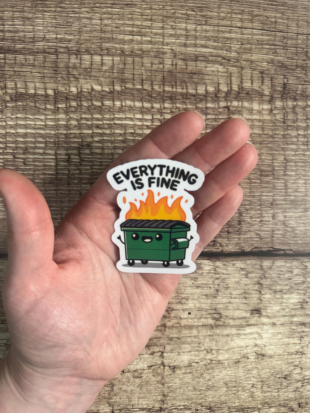 Everything is Fine Dumpster Fire Waterproof Sticker: Funny Cartoon Vinyl Decal Gift