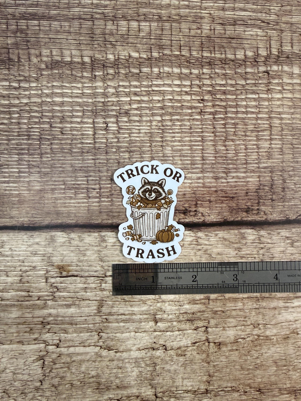 Funny Halloween Raccoon Sticker: Trick or Trash Waterproof Vinyl Decal