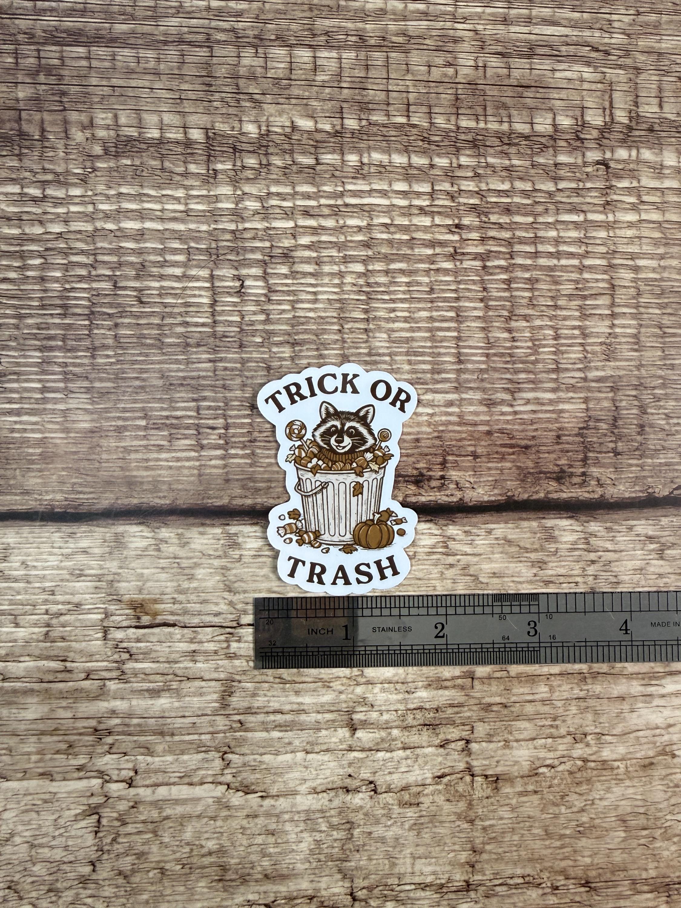 Funny Halloween Raccoon Sticker: Trick or Trash Waterproof Vinyl Decal