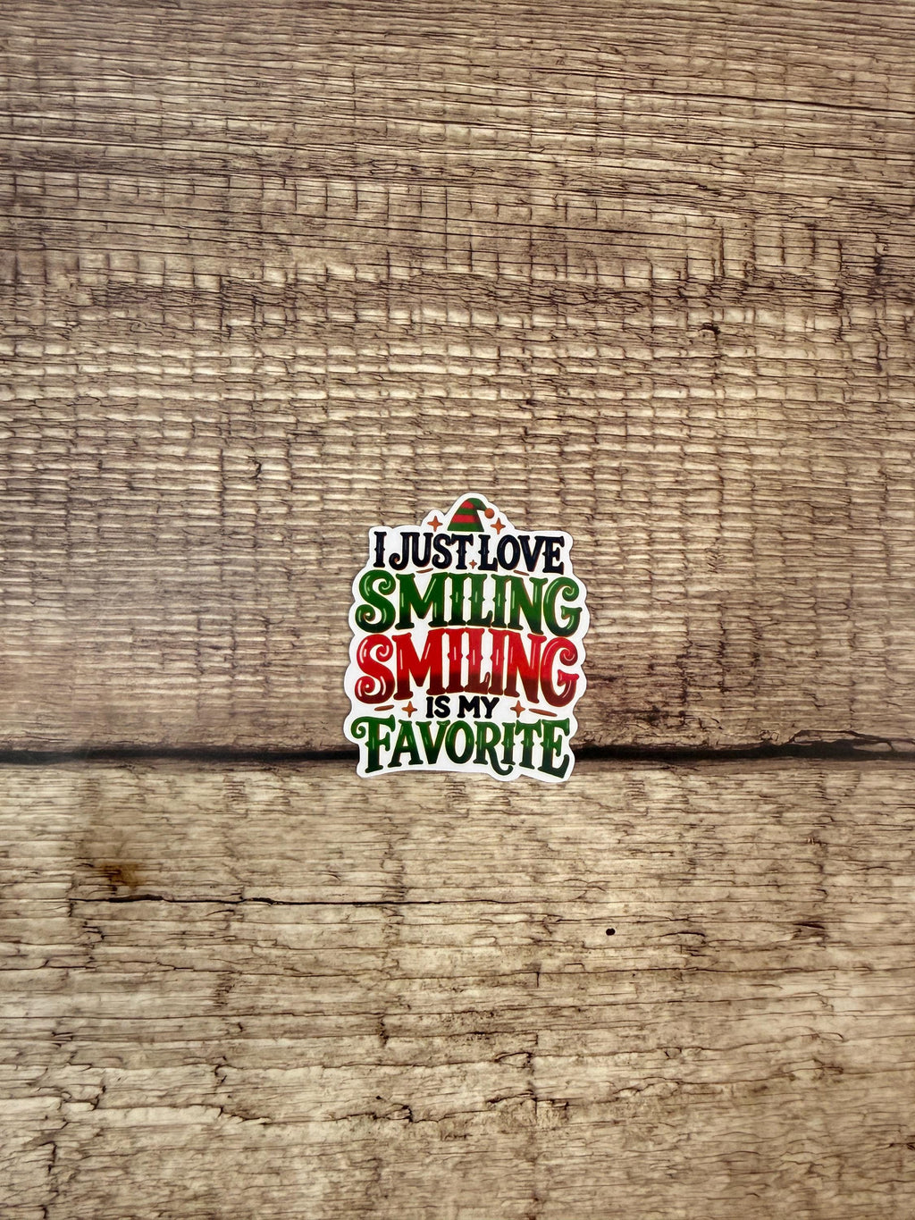 Funny Elf Movie Quote Waterproof Sticker: Smiling Is My Favorite | Holiday Vinyl Decal | Funny Christmas Gift