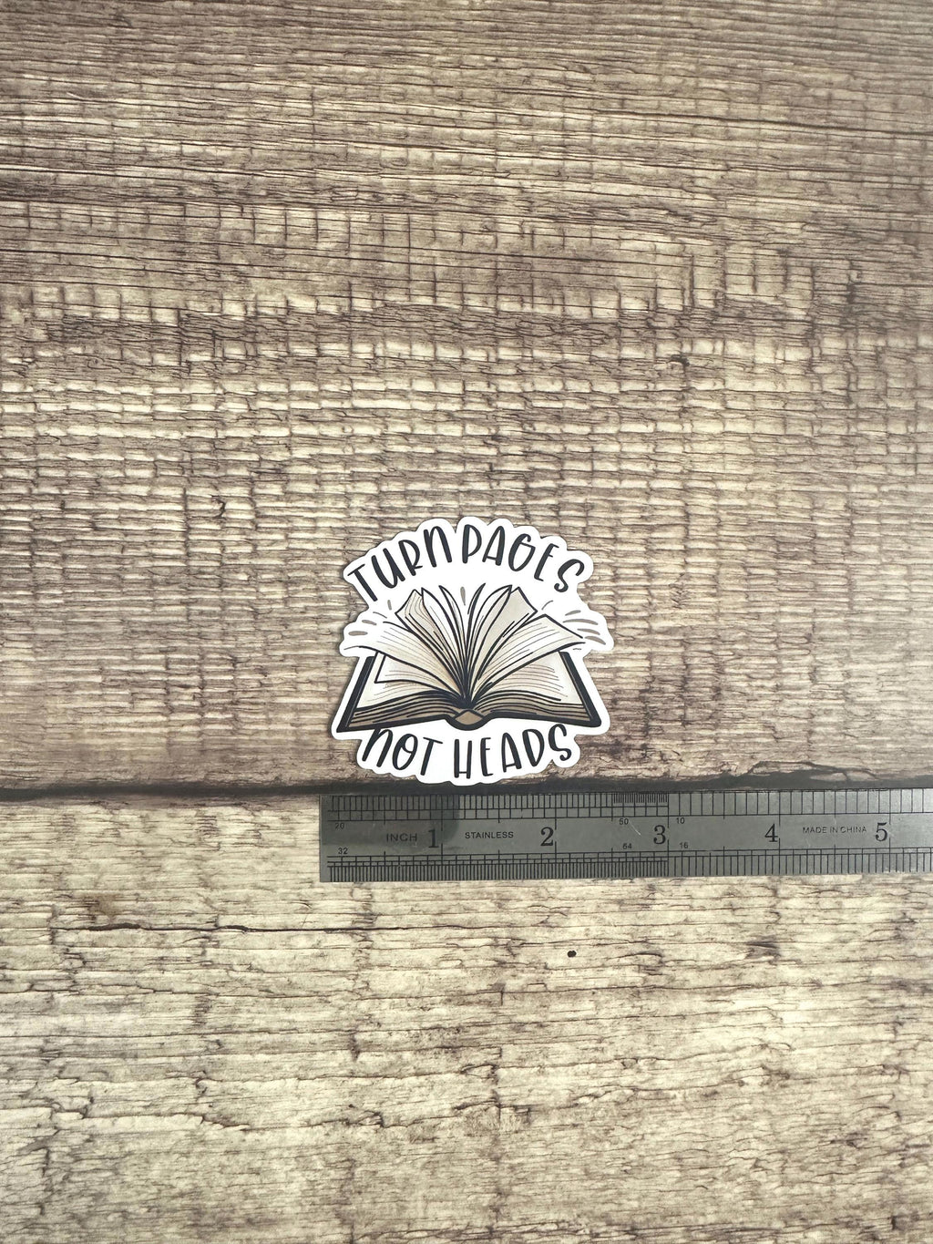 Book Lover Waterproof Sticker "Turn Pages Not Heads" Vinyl Decal Reader Gift