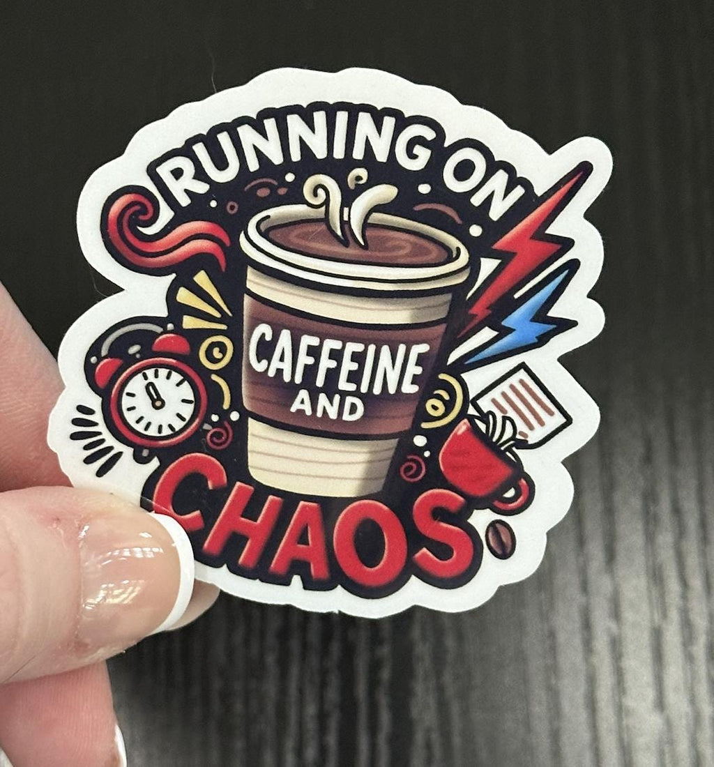 Coffee Lover Waterproof Sticker: Caffeine & Chaos Vinyl Decal