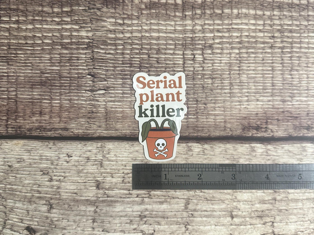Black Thumb Funny Waterproof Sticker "Serial Plant Killer" - Plant Parent Humor Vinyl Decal for Houseplant Lovers