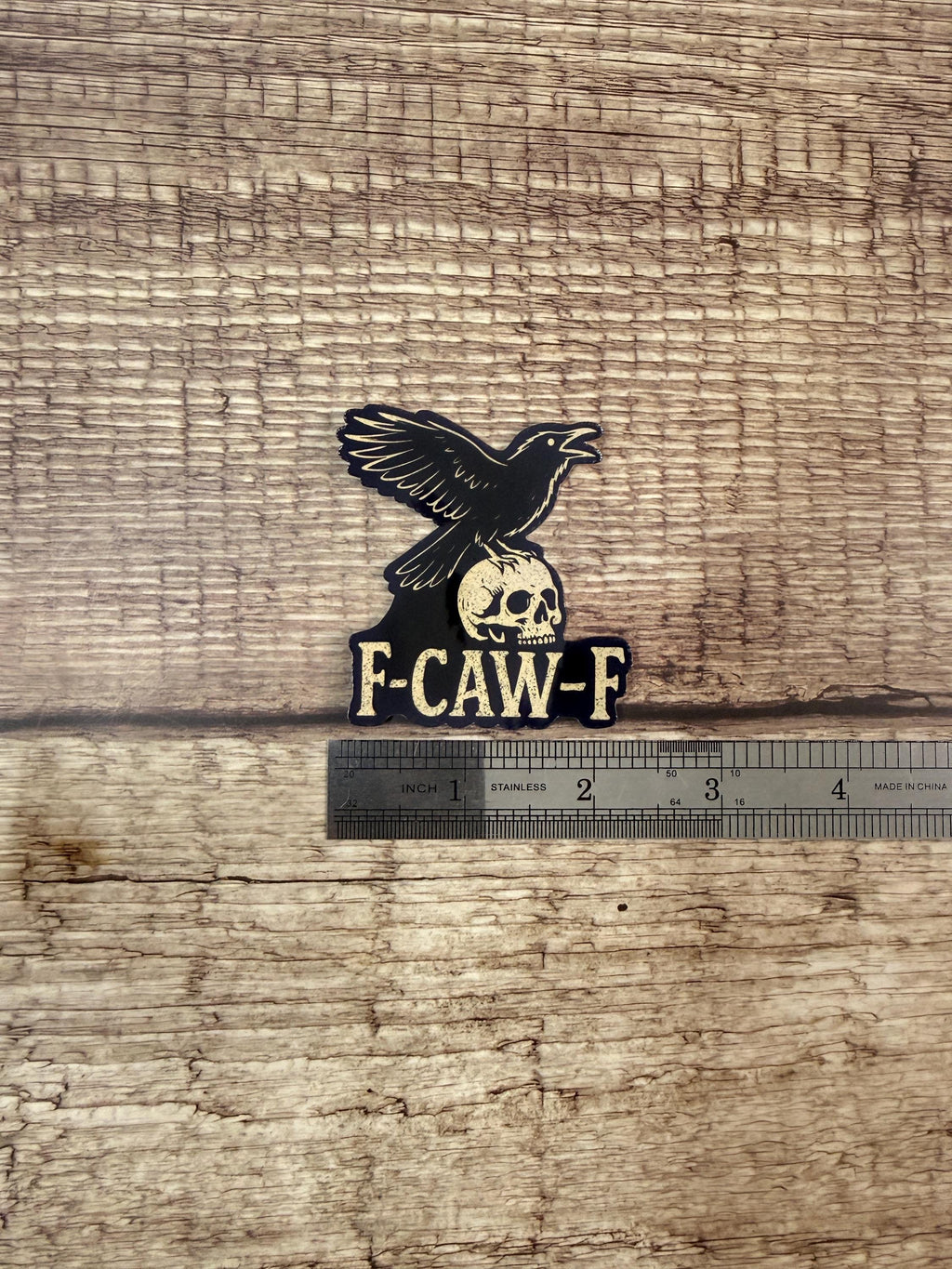 Edgy Halloween Waterproof Sticker – F-CAW-F Crow Sticker, Gothic Raven Skull, Spooky Halloween Vinyl Decal