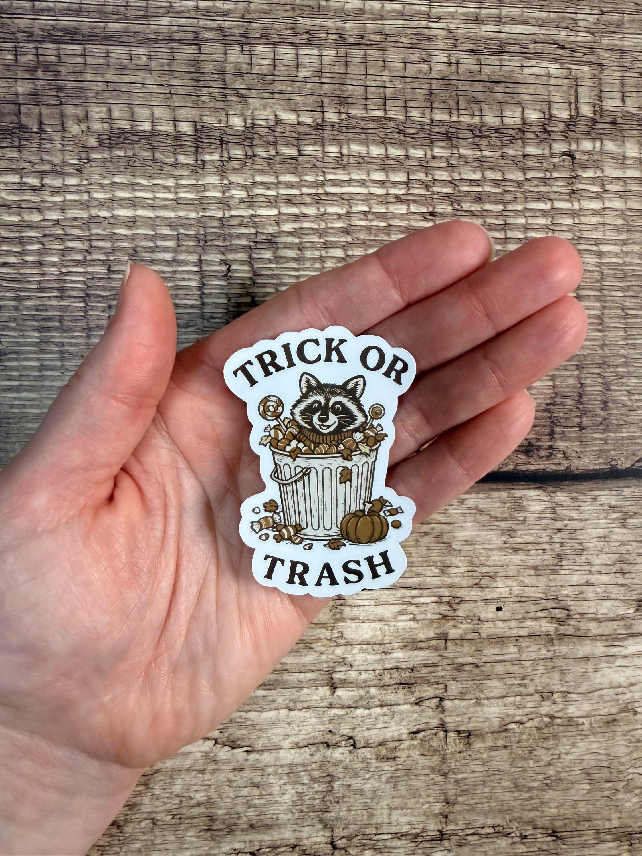 Funny Halloween Raccoon Sticker: Trick or Trash Waterproof Vinyl Decal