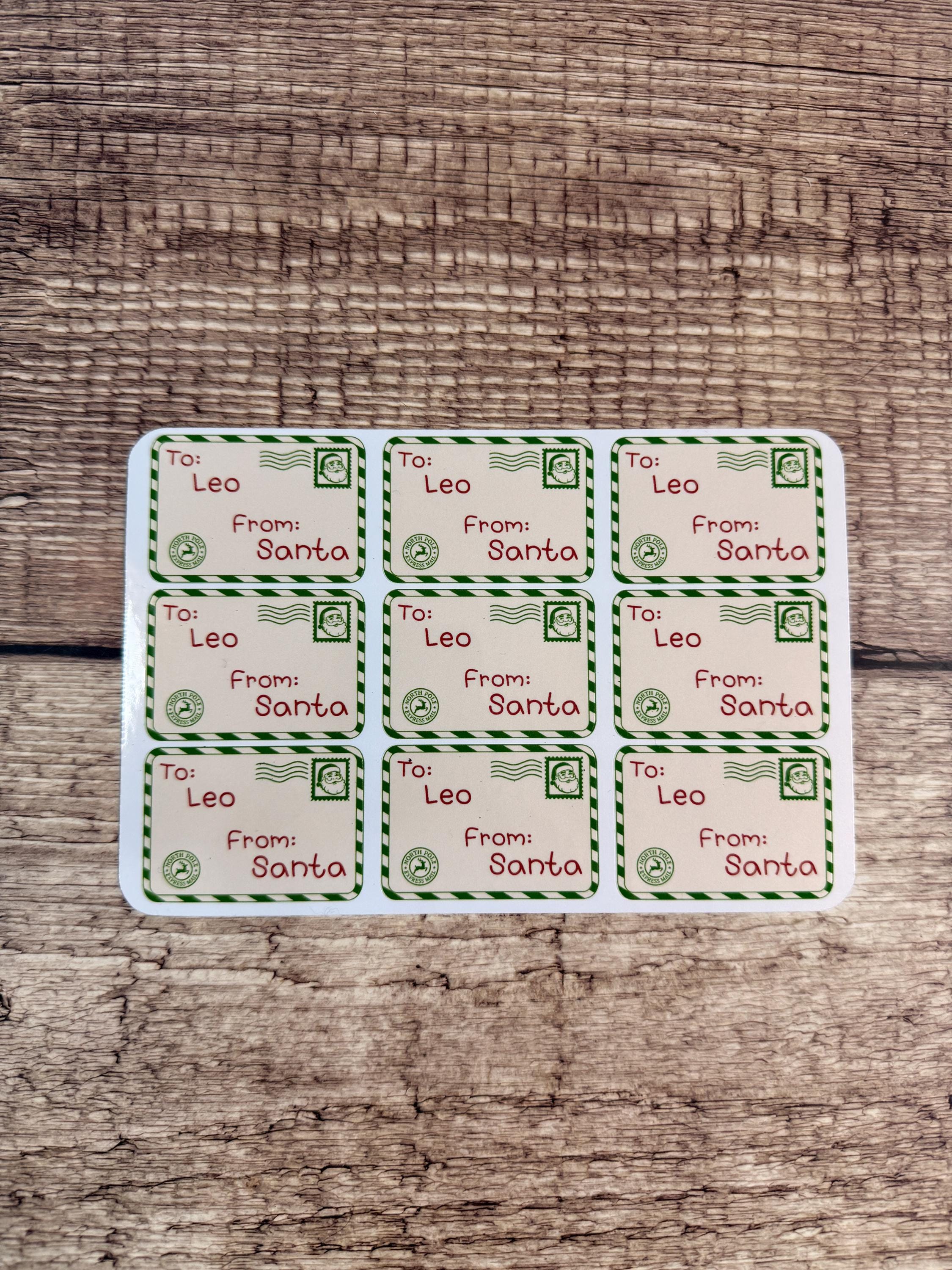 Custom Gift Labels - Santa To/From Stickers - Personalized Christmas Gift Tags for Kids - Set of 18 (Red & Green)