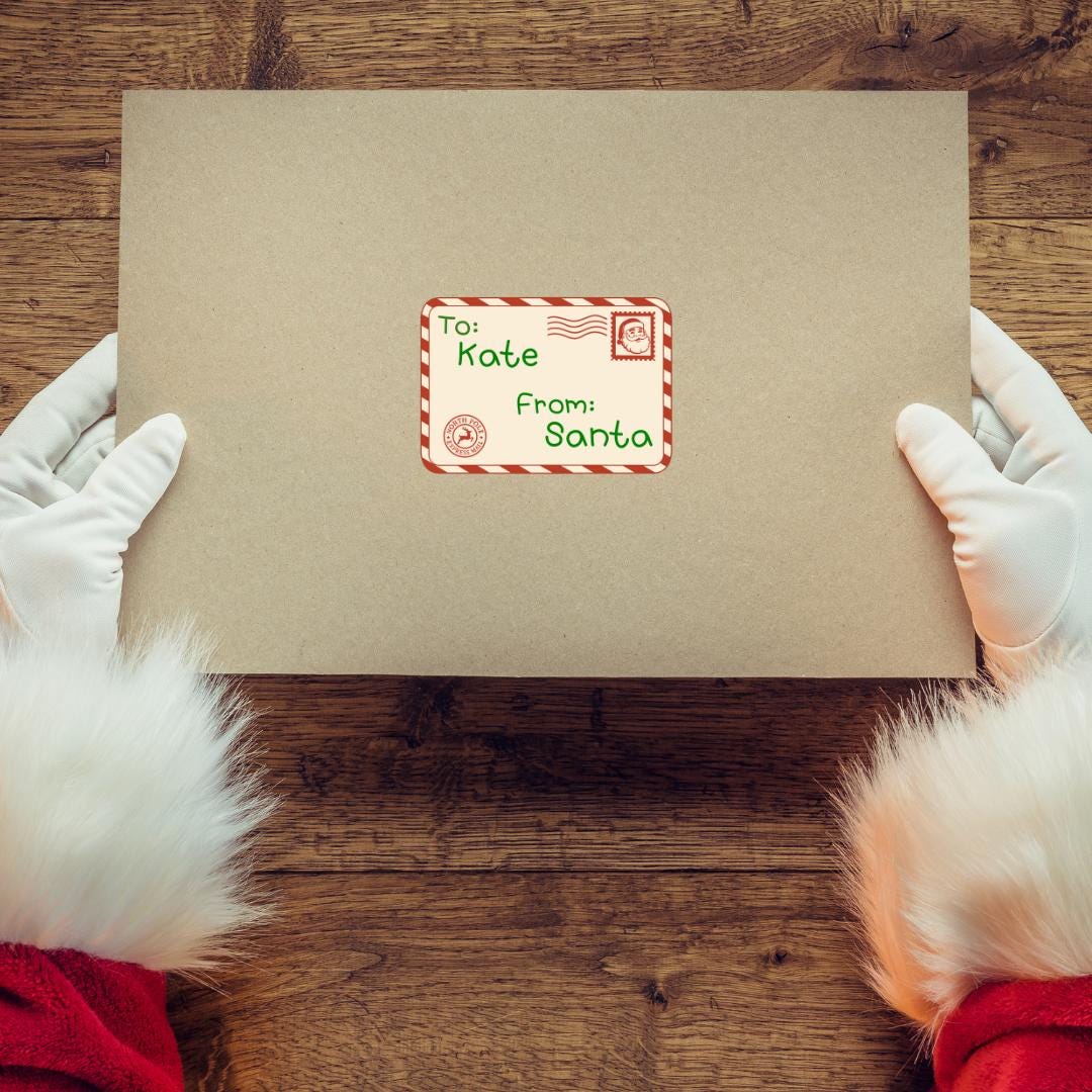 Custom Gift Labels - Santa To/From Stickers - Personalized Christmas Gift Tags for Kids - Set of 18 (Red & Green)