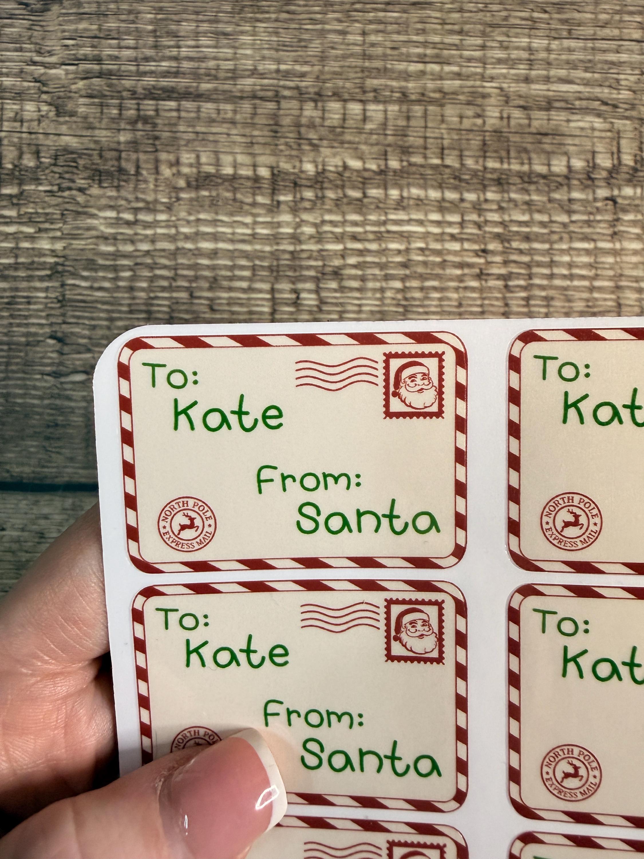 Custom Gift Labels - Santa To/From Stickers - Personalized Christmas Gift Tags for Kids - Set of 18 (Red & Green)