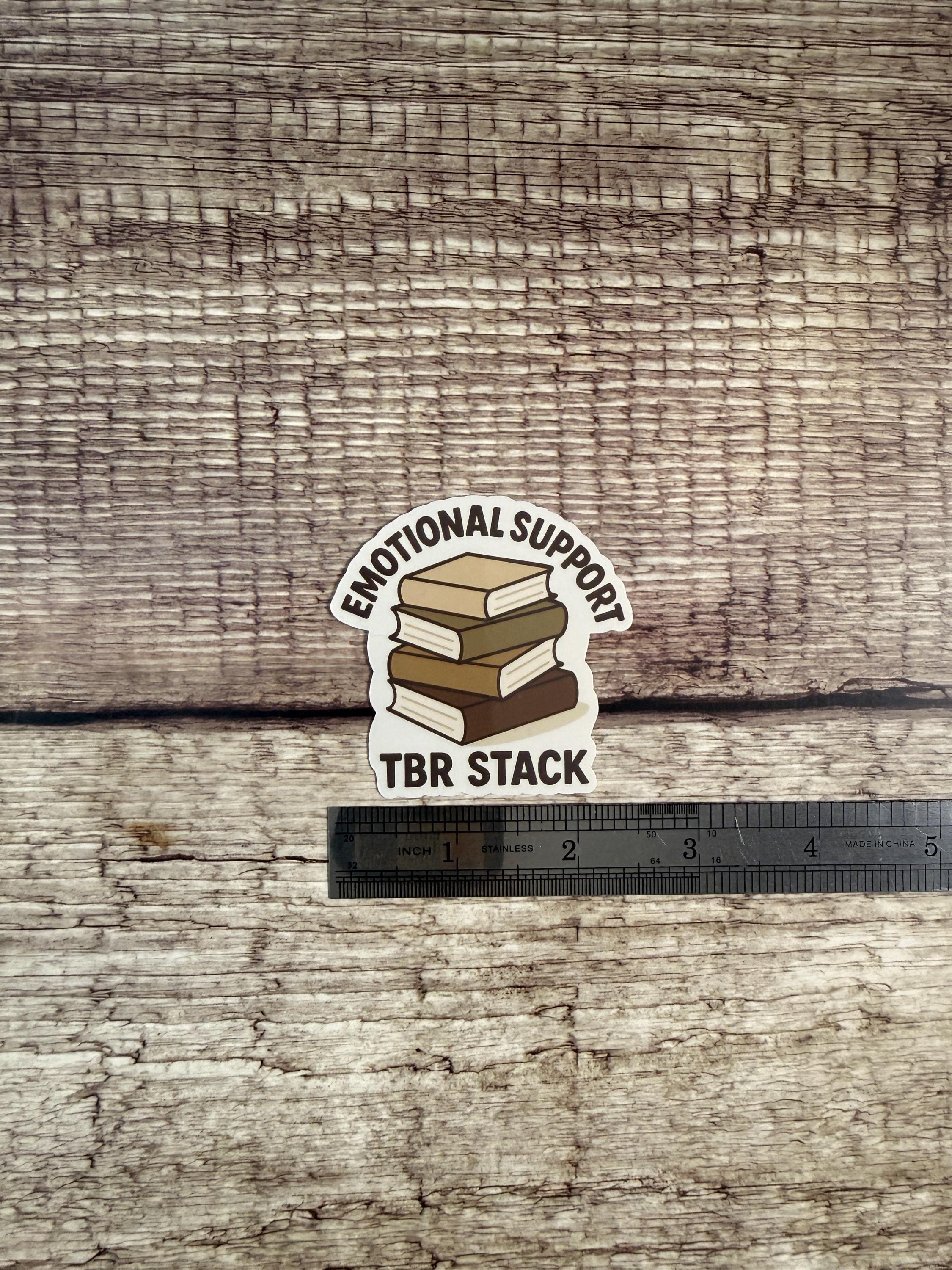 Funny Book Lover Waterproof Sticker: Emotional Support TBR Stack Vinyl Decal Bookish Gift