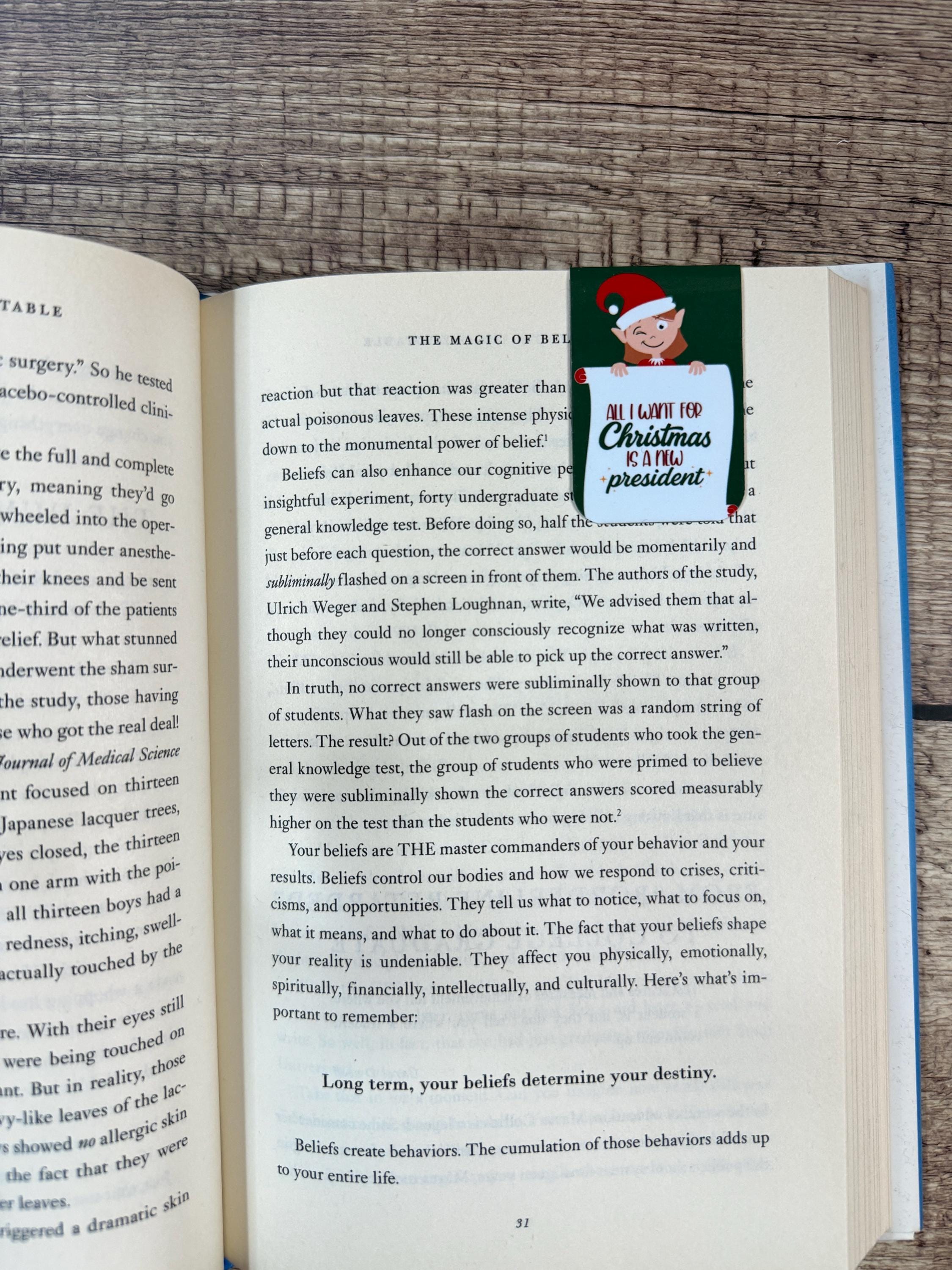 Funny Political Holiday Bookmark | “All I Want for Christmas Is a New President” Magnetic Bookmark | Christmas Reading Accessory