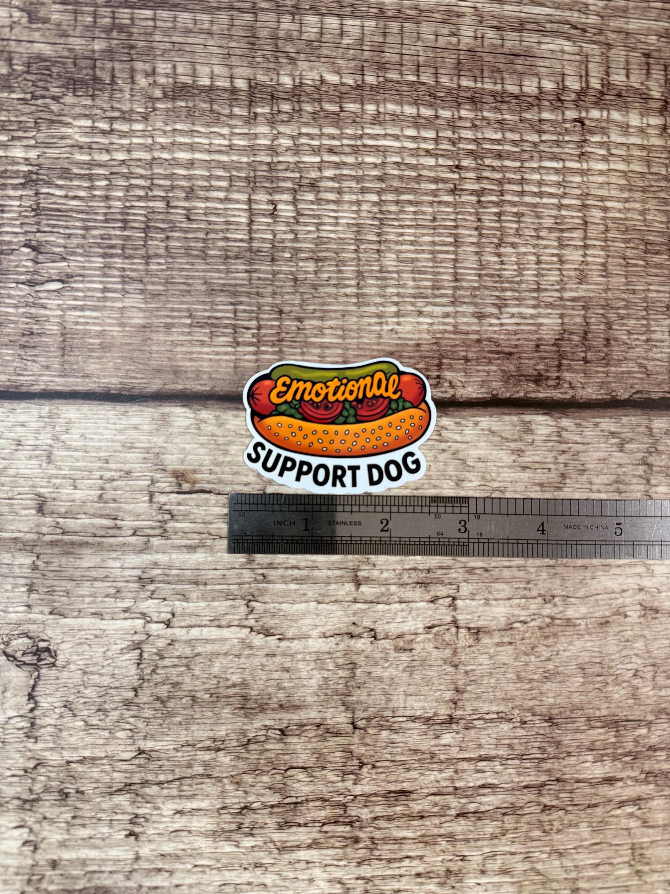 Funny Food Gift - Emotional Support Hot Dog Waterproof Sticker - Vinyl Decal for Laptops & Water Bottles