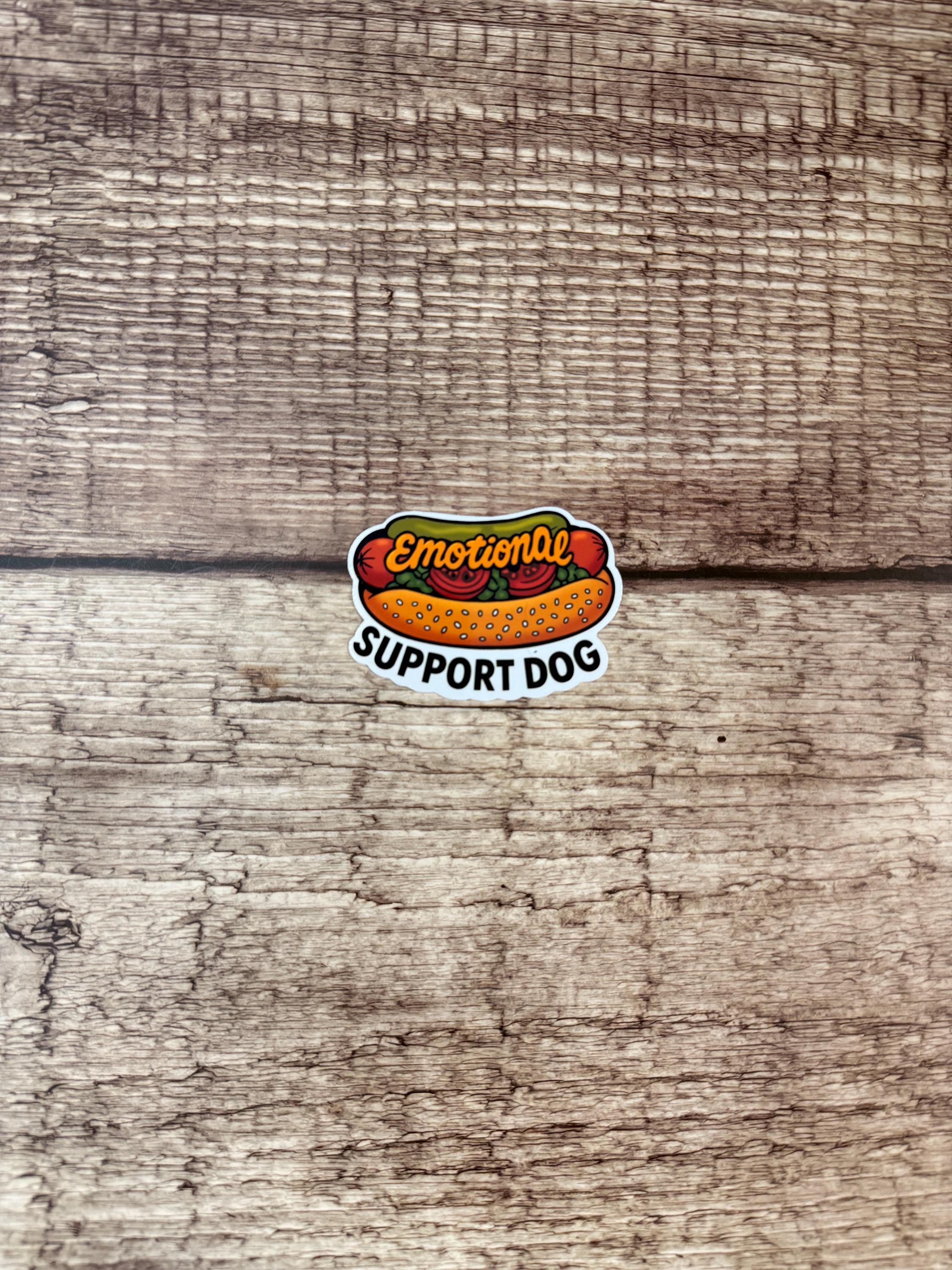 Funny Food Gift - Emotional Support Hot Dog Waterproof Sticker - Vinyl Decal for Laptops & Water Bottles