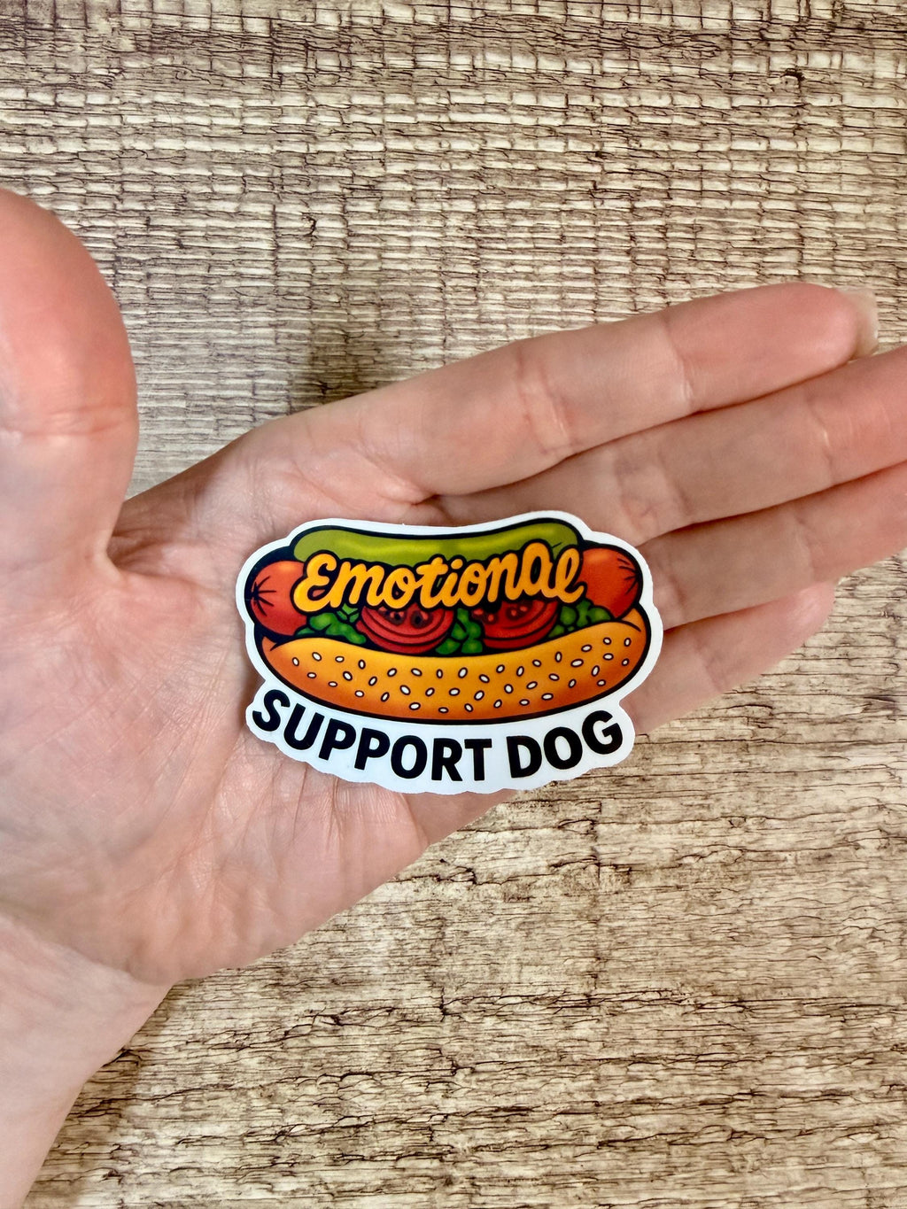 Funny Food Gift - Emotional Support Hot Dog Waterproof Sticker - Vinyl Decal for Laptops & Water Bottles